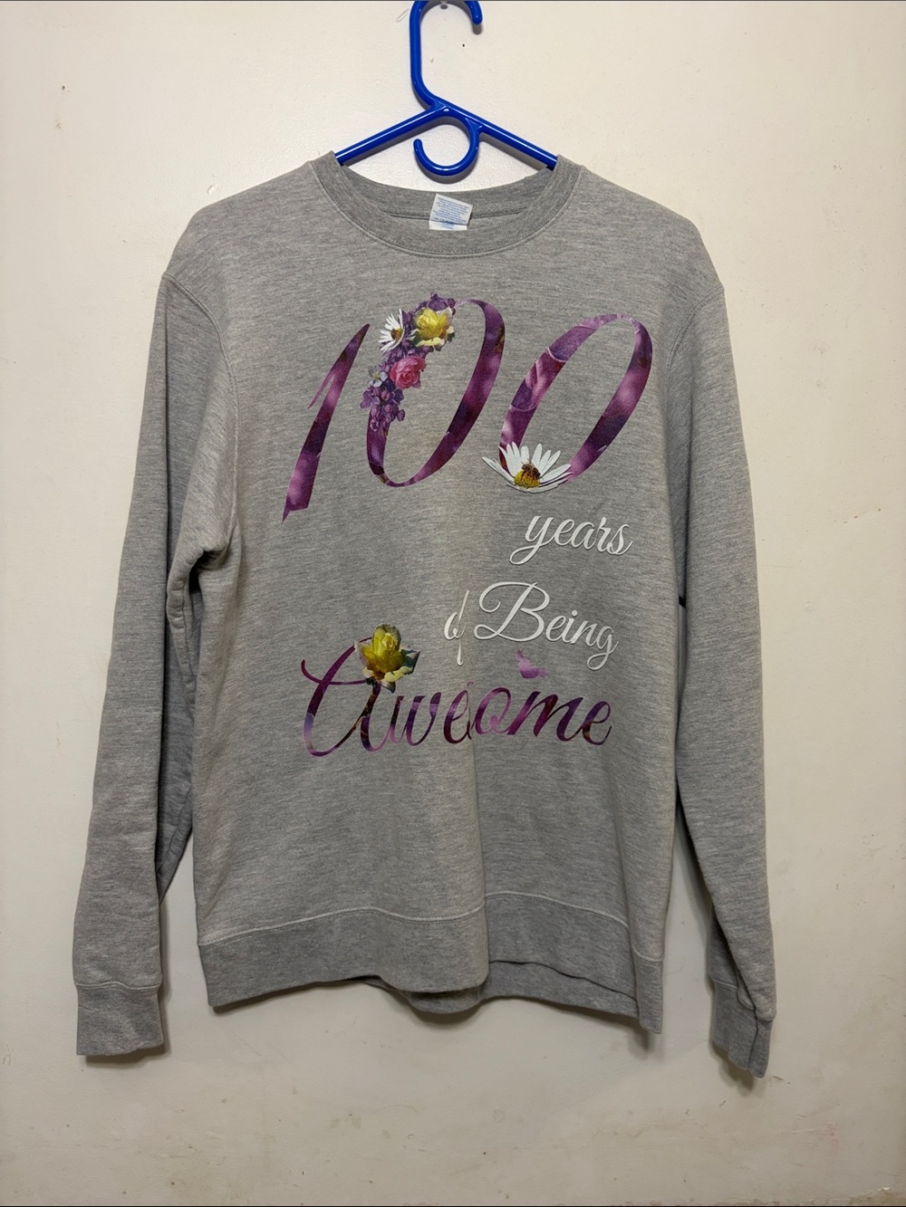 Gray Floral '100 Years' Crewneck Sweatshirt